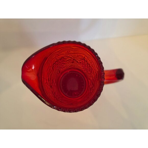 Vintage imperial Red Glass Pitcher With Embossed Grape & Leaf Pattern - Picture 5 of 7